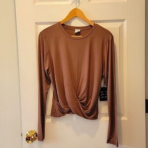 J.o&co Long Sleeve Blouse, Twilight Rose, Size Large. Draped Front.